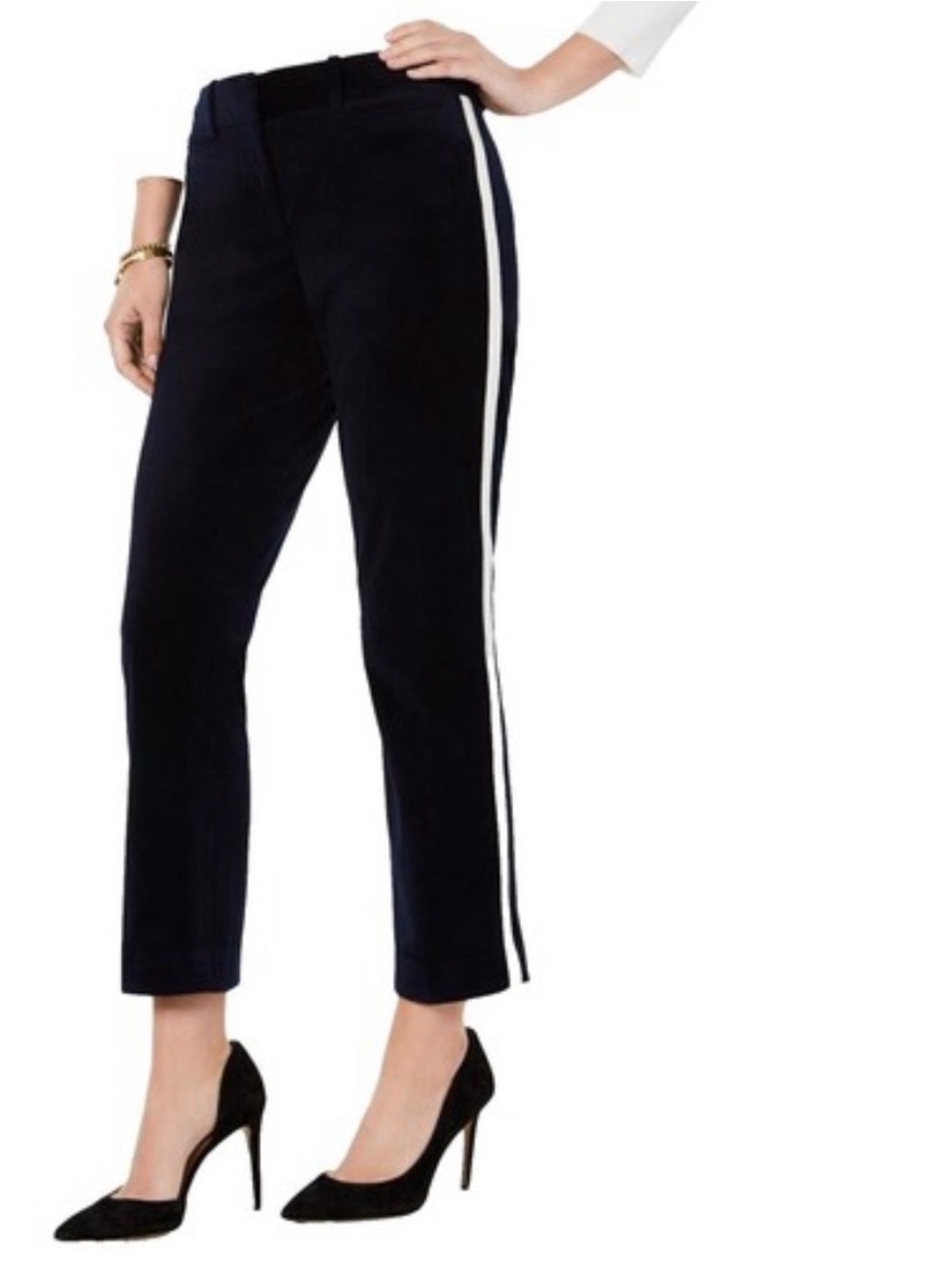 Tommy Hilfiger Navy Cropped Pants with White Side Stripe